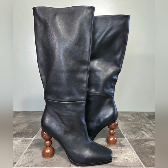 NEW SONG OF STYLE x REVOLVE MATCHA LEATHER KNEE HIGH BOOTS. - Picture 3 of 12